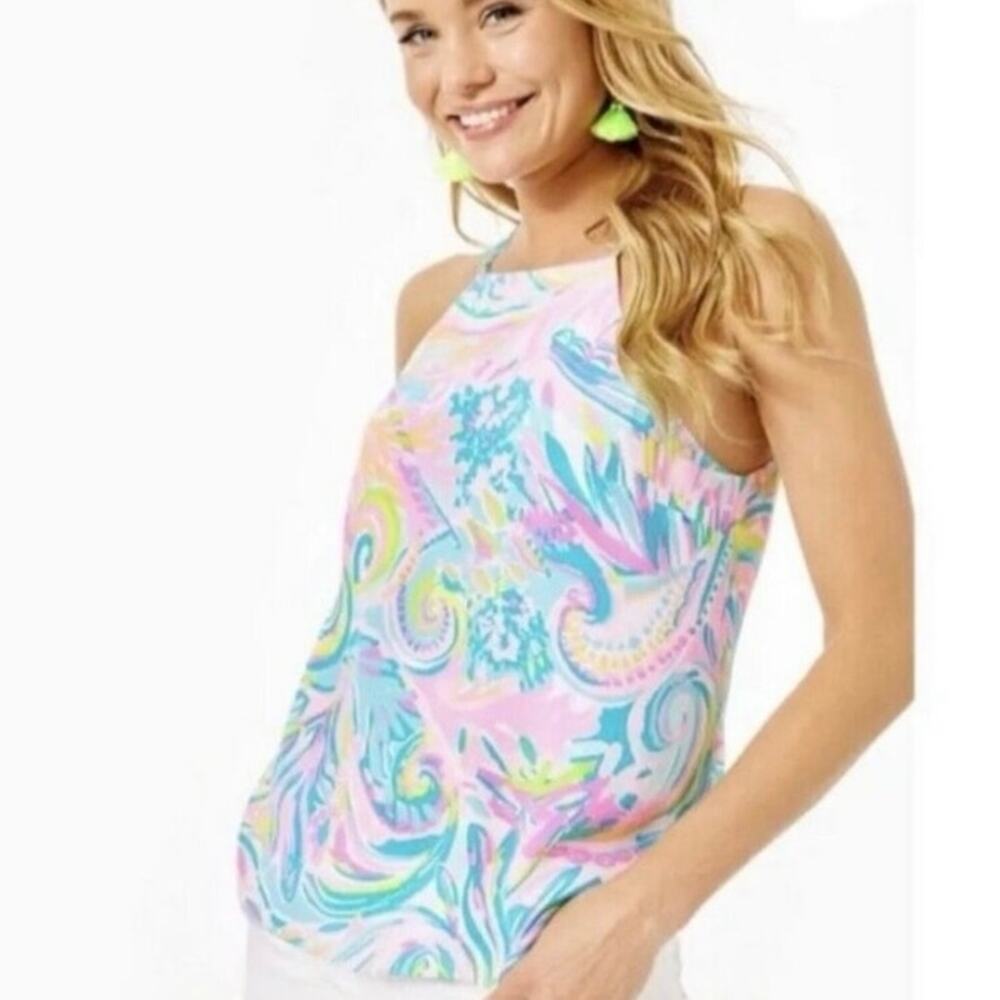 NWT Lilly Pulitzer Rae Silk Top Carnivale Coral Multi Size Large 100% Silk